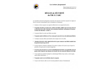 RÈGLES de SÉCURITÉ du TIR À L’ARC